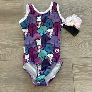 NWT Gym Gear Kids Purple Whimsical Giraffe Print Gymnastics/Dance Size Medium 8